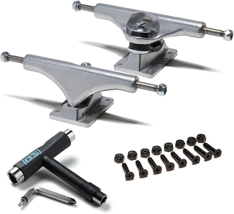 CCS [] Skateboard Trucks Bundle | Set of 2 | Professional Grade | Steel | All-in-One Skate Tool | 1" Mounting Hardware Included - Image 1